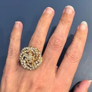 Vintage Gold toned Rhinestone swirl adjustable Women's Ring